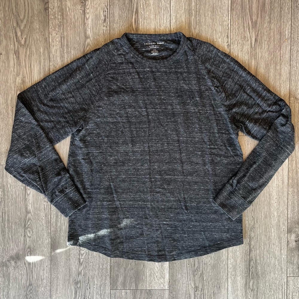 American Eagle Men’s Long Sleeve T-Shirt Super Soft Standard Fit Heather Gray L
